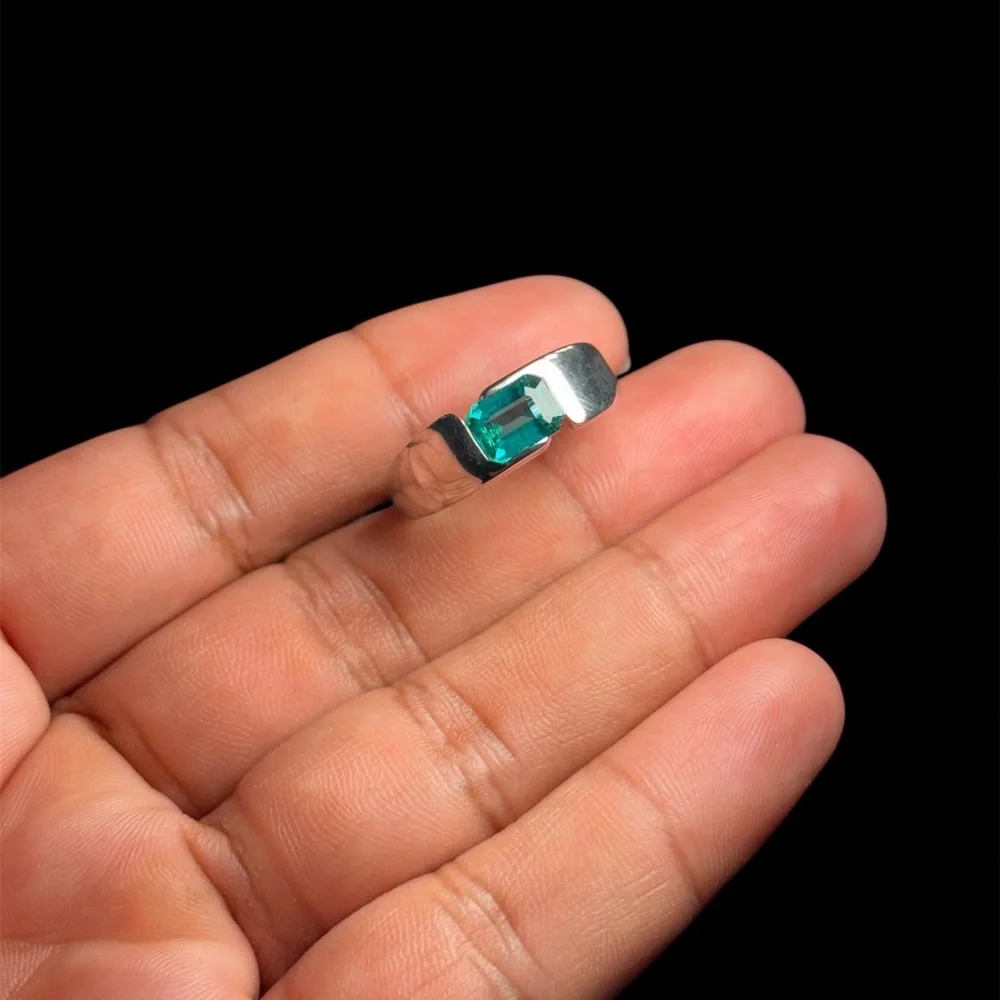 Handmade 925 Silver Colombian Lab Emerald Ring 2 Carat | Size 11.25